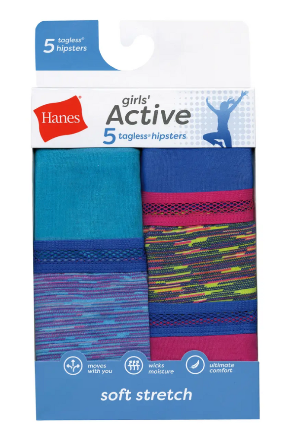 Experience Dance. Hanes Girls' Active Tagless Hipsters Pack of 5