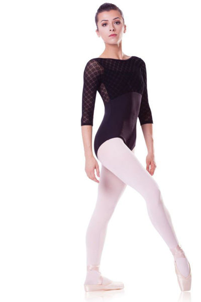 3/4 sleeve dance leotard with lace sleeves