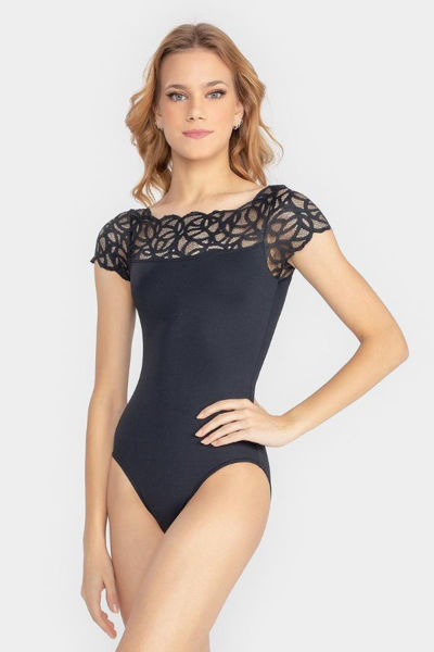 Lace off shoulder cap sleeve dance microfiber letoard