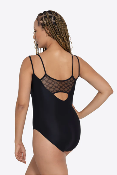 thin strap fancy dance leotard with fancy lace back